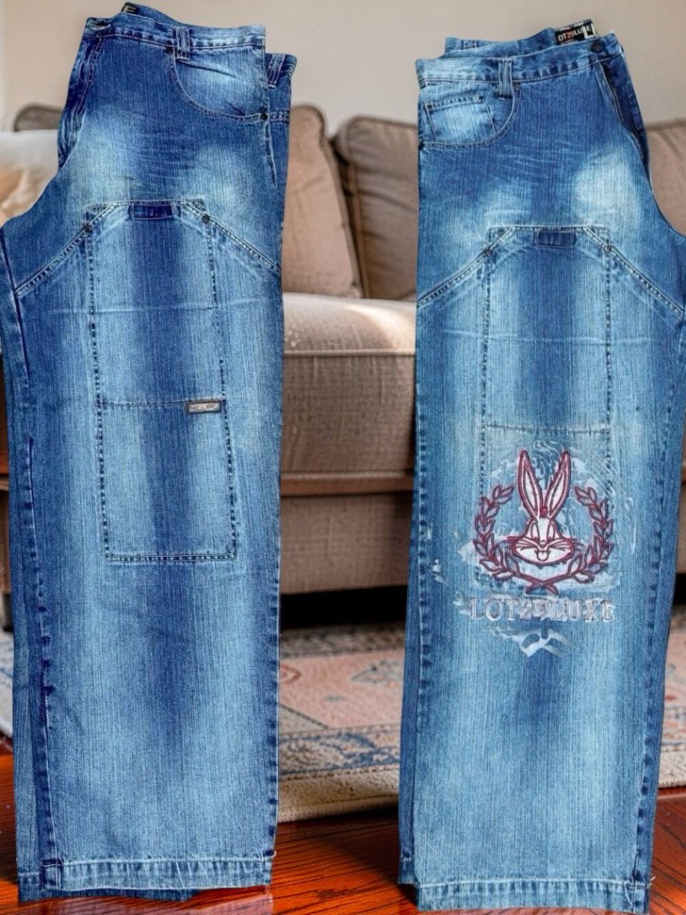 Y2K Streetwear Jean LOT 29 LUXE Looney Tunes Time Wiley Blue Denim 42 X33(86 - Picture 15 of 16